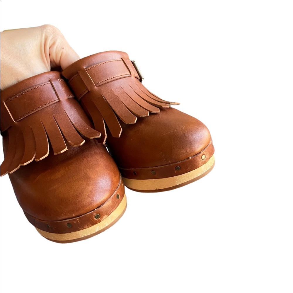 Madewell Fringed Chestnut Mules Slides - Picture 12 of 16